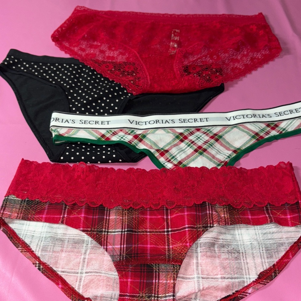Victoria's Secret Red Lace and Plaid Panty Collection